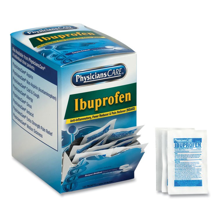 PhysiciansCare Ibuprofen Pain Reliever, Two-Pack, 125 Packs/Box (ACM90109)