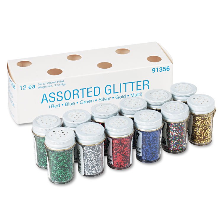 Pacon Spectra Glitter, 0.04 Hexagon Crystals, Assorted, 0.75 oz Shaker-Top Jar, 12/Pack (PAC91356)