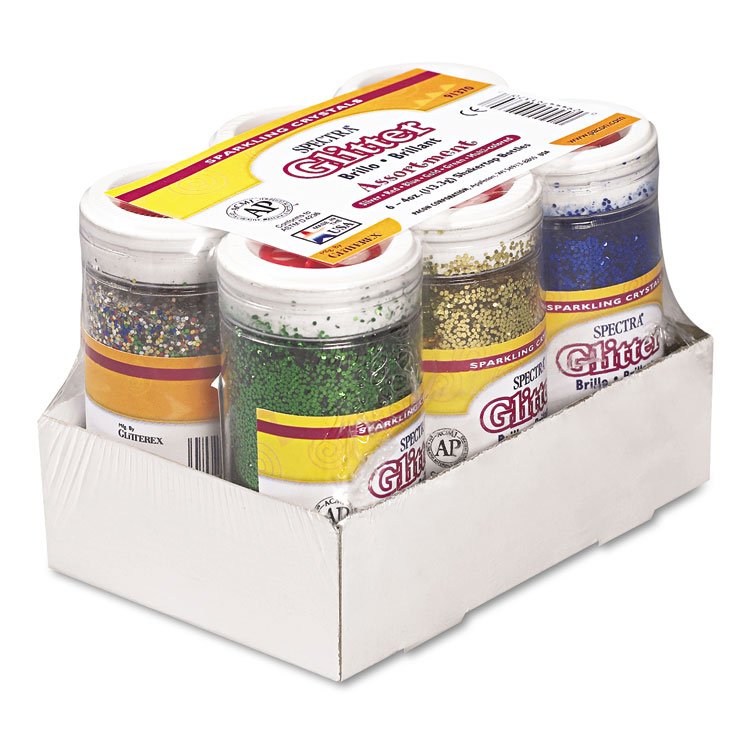 Pacon Spectra Glitter, 0.04 Hexagon Crystals, Assorted, 4 oz Shaker-Top Jar, 6/Pack (PAC91370)