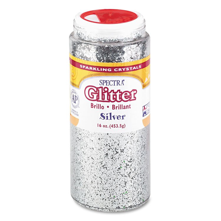 Pacon Spectra Glitter, 0.04 Hexagon Crystals, Silver, 16 oz Shaker-Top Jar (PAC91710)