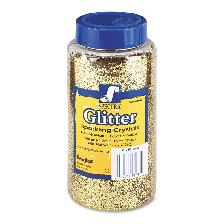 Pacon Spectra Glitter, 0.04 Hexagon Crystals, Gold, 16 oz Shaker-Top Jar (PAC91780)