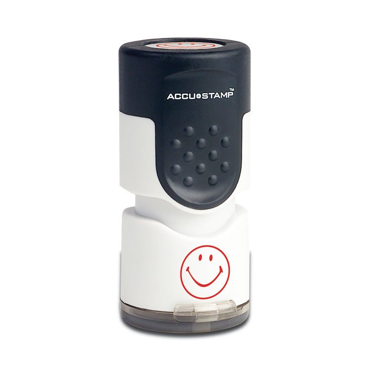 ACCUSTAMP Pre-Inked Round Stamp, Smiley, 0.63" dia, Red (COS030725)