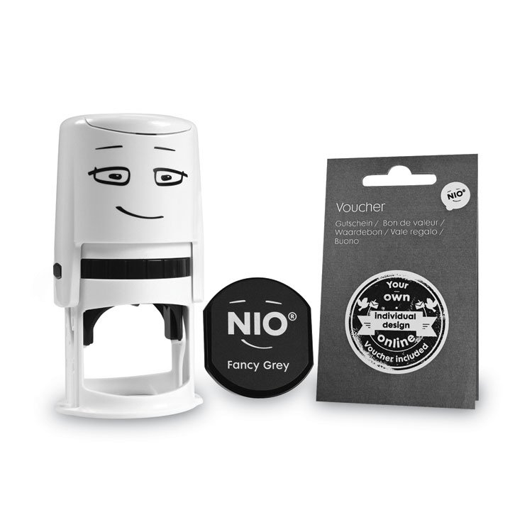 CONSOLIDATED STAMP Stamp with Voucher and Fancy Gray Ink Pad, Self-Inking, 1.56" Diameter (COS071509)