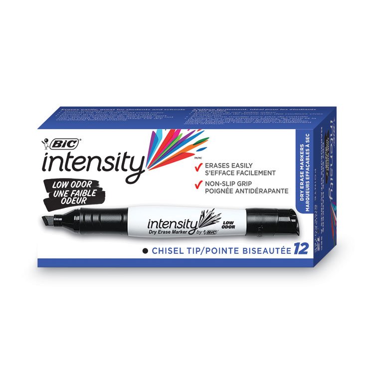 BIC Intensity Low Odor Chisel Tip Dry Erase Marker, Broad Chisel Tip, Black, Dozen (BICGDEM11BK)