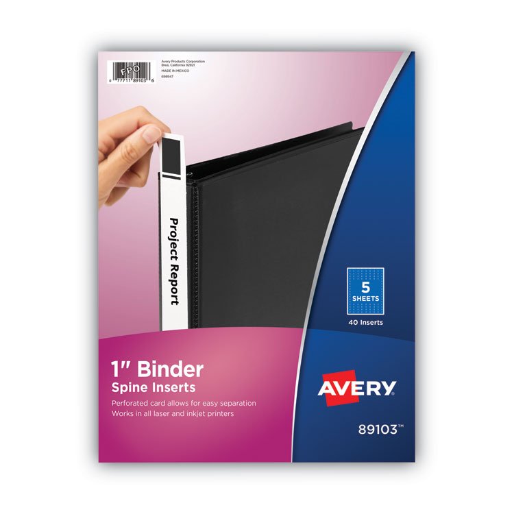 Avery Binder Spine Inserts, 1" Spine Width, 8 Inserts/Sheet, 5 Sheets/Pack (AVE89103)