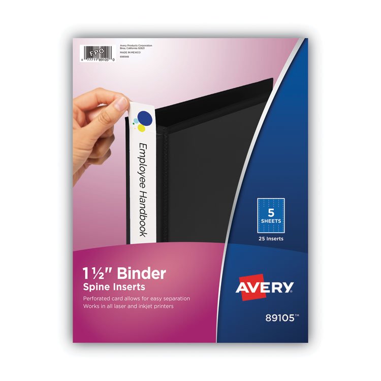 Avery Binder Spine Inserts, 1.5" Spine Width, 5 Inserts/Sheet, 5 Sheets/Pack (AVE89105)