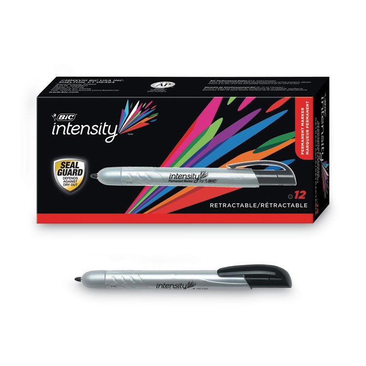 BIC Intensity Retractable Permanent Marker, Fine Bullet Tip, Black, Dozen (BICPMR11BK)