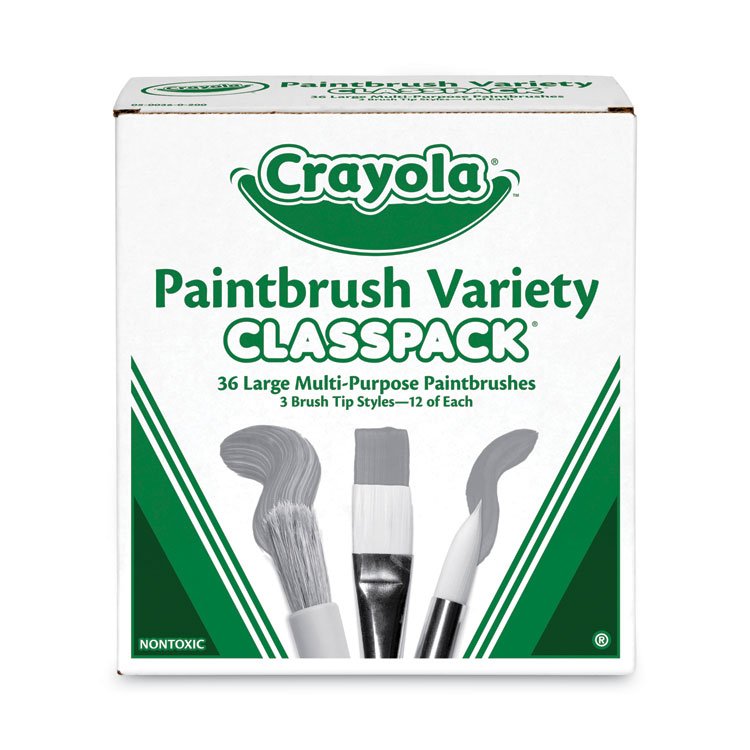 Crayola Large Variety Paint Brush Classpack, Natural; Nylon Bristles, Flat; Round Profiles, 36/Set (CYO050036)