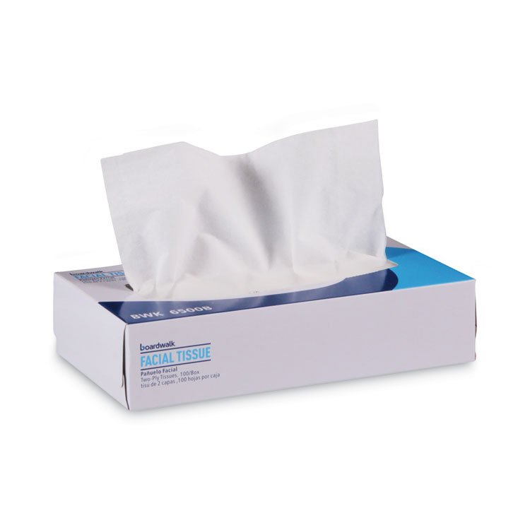Boardwalk Office Packs Facial Tissue, Flat Box, 2-Ply, White, 100 Sheets/Box, 30 Boxes/Carton (BWK6500B)