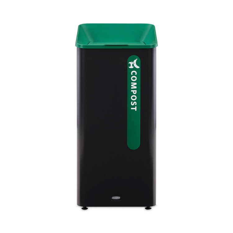 Rubbermaid Commercial Sustain Decorative Refuse with Recycling Lid, 23 gal, Metal/Plastic, Black/Green (RCP2078992)