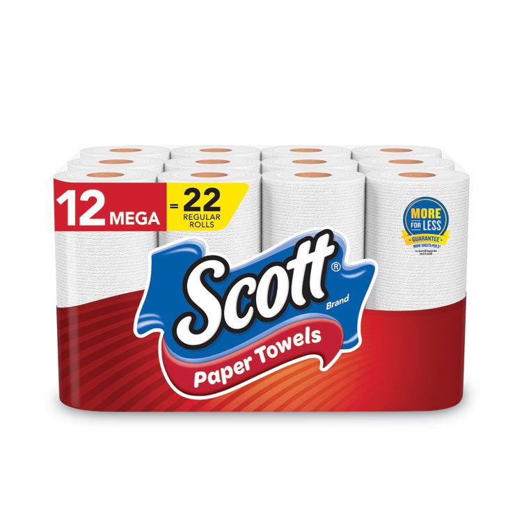 Scott Choose-A-Sheet Mega Kitchen Roll Paper Towels, White, 1-Ply, 6.5 x 11, 102 Sheets/Roll, 12 Rolls/Pack (KCM55416)