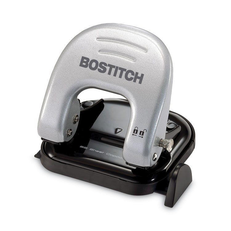 Bostitch 20-Sheet EZ Squeeze Two-Hole Punch, 9/32" Holes, Black/Silver (ACI2310)