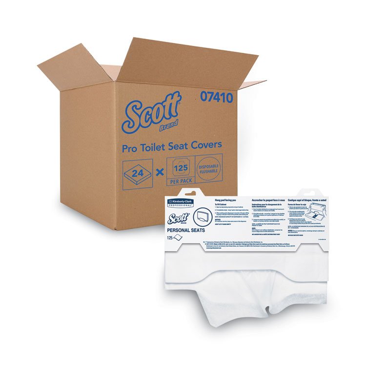 Scott Personal Seats Sanitary Toilet Seat Covers, 15 x 18, White, 125/Pack, 24 Packs/Carton (KCC07410CT)
