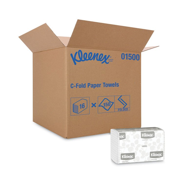 Kleenex C-Fold Paper Towels, 1-Ply, 10.13 x 13.15, White, 150/Pack, 16 Packs/Carton (KCC01500)