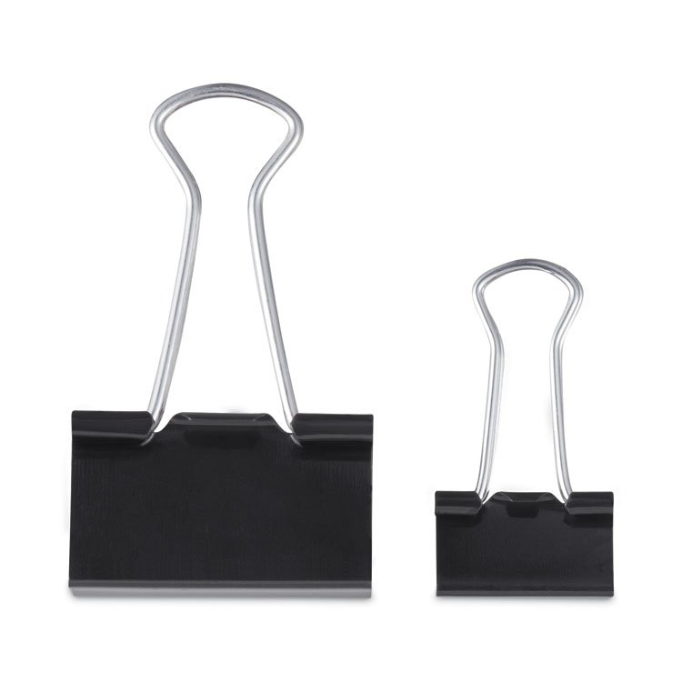 Universal Binder Clips with Storage Tub, (50) Small (0.75"), (10) Medium (1.25"), Black/Silver (UNV11160)
