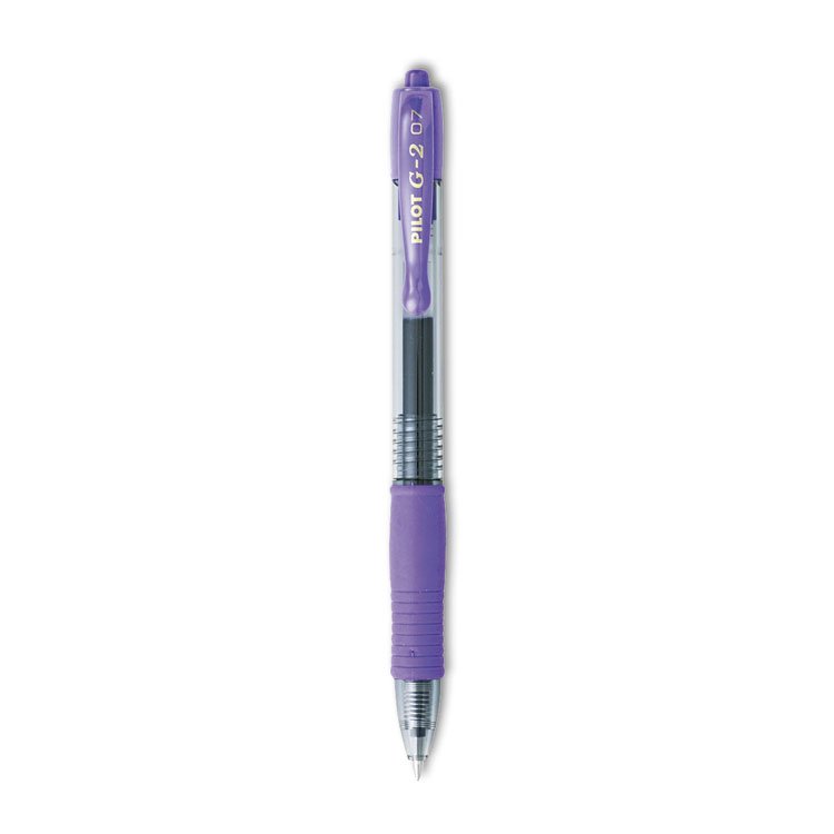 Pilot G2 Premium Gel Pen, Retractable, Fine 0.7 mm, Purple Ink, Smoke/Purple Barrel, Dozen (PIL31029)