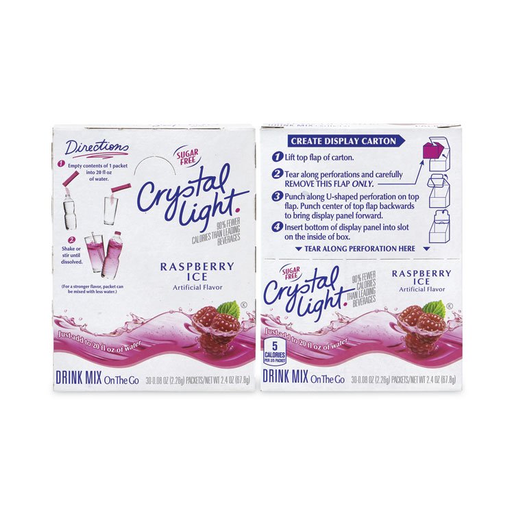 Crystal Light On-The-Go Sugar-Free Drink Mix, Raspberry Ice, 0.08 oz Single-Serving Tube, 30/Pk, 2 Packs/Carton (GRR30700152)