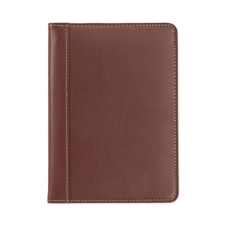 Samsill Contrast Stitch Leather Padfolio, 6.25w x 8.75h, Open Style, Brown (SAM71736)