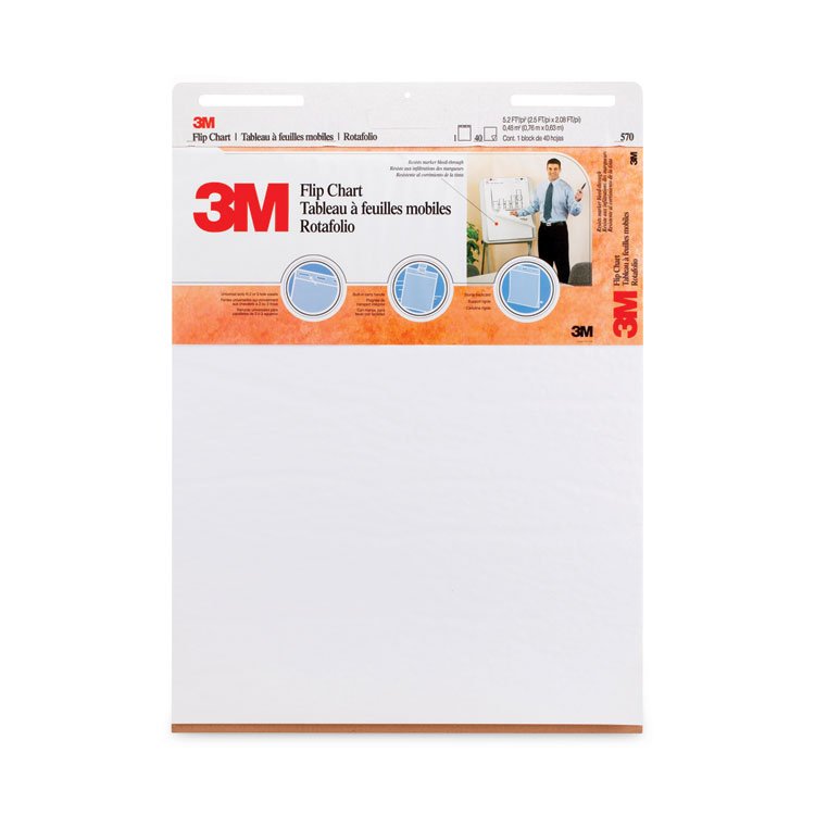 3M Professional Flip Chart, Unruled, 25 x 30, White, 40 Sheets, 2/Carton (MMM570)
