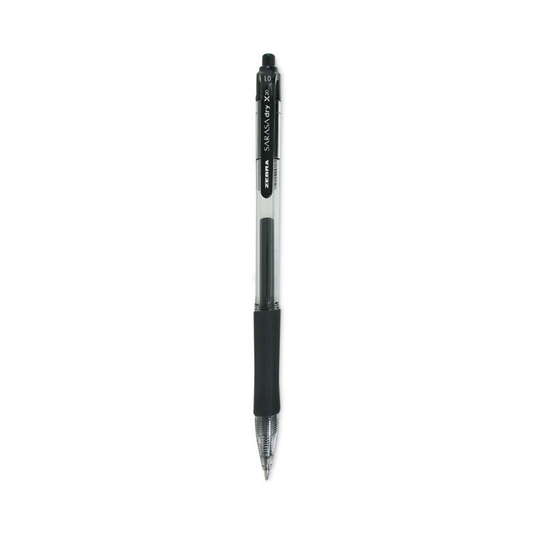 Zebra Sarasa Dry Gel X20 Gel Pen, Retractable, Bold 1 mm, Black Ink, Clear/Black Barrel, 12/Pack (ZEB46610)
