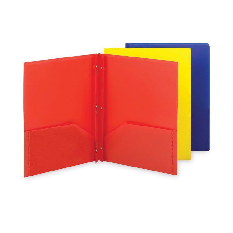Smead Poly Two-Pocket Folder with Fasteners, 130-Sheet Capacity, 11 x 8.5, Assorted, 6/Pack (SMD87746)