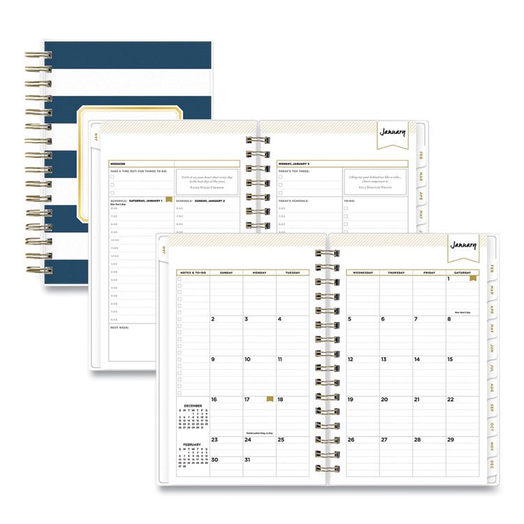 Blue Sky Day Designer Navy Stripe Daily/Monthly Planner, Horizontal Stripe Artwork, 8 x 5, Navy/White Cover, 12-Month (Jan-Dec): 2026 (BLS103623)