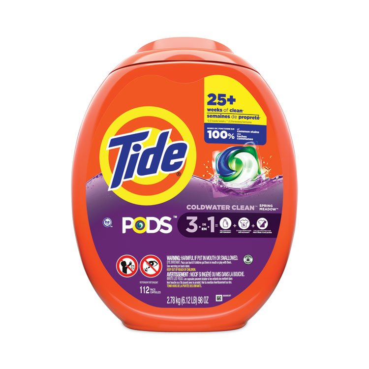 Tide Pods, HE Compatible, Spring Meadow, 112 Pods/Tub, 4 Tubs/Carton (PGC03250)