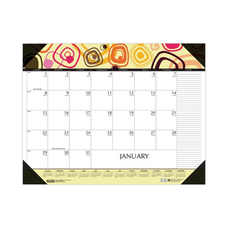 House of Doolittle Recycled Desk Pad Calendar, Geometric Artwork, 22 x 17, White Sheets, Black Binding/Corners,12-Month (Jan to Dec): 2026 (HOD149)