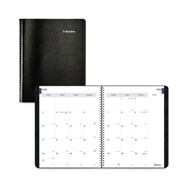 Blueline Academic Monthly Planner, 11 x 8.5, Black Cover, 14-Month: July 2025 to Aug 2026 (REDCA701BLK)