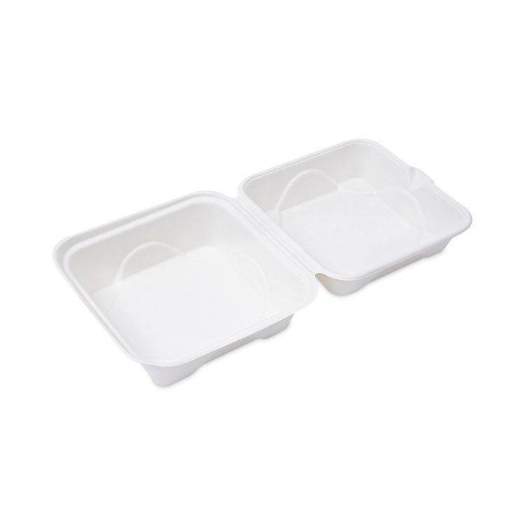 Eco-Products Molded Fiber Hinged Clamshell Containers, 6 x 6 x 3, White, Sugarcane, 50/Pack, 10 Packs/Carton (ECOEPHC6)