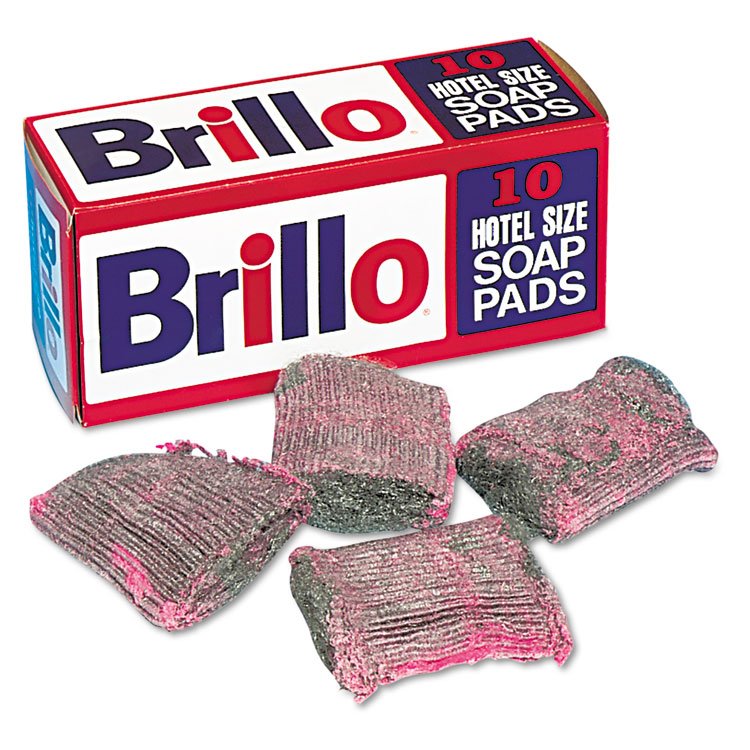 Brillo Hotel Size Soap Pad, 4 x 4, Charcoal/Pink, 10/Box (PUXW240000)