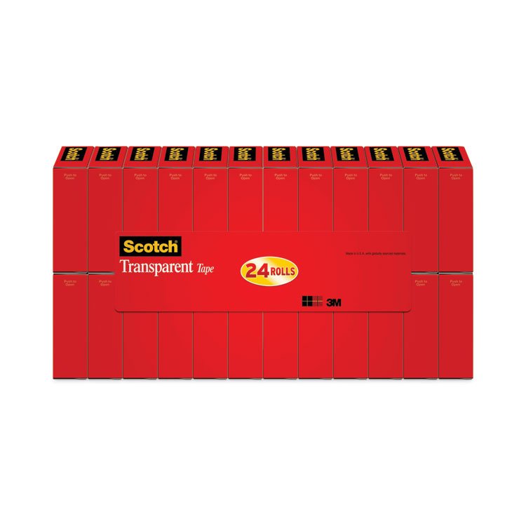Scotch Transparent Tape, 1" Core, 0.75" x 83.33 ft, Transparent, 24/Pack (MMM600K24)