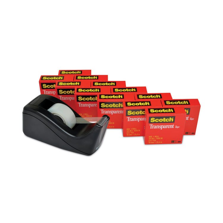 Scotch Transparent Tape Value Pack with Black Dispenser, 1" Core, 0.75" x 83.33 ft, Transparent (MMM600KC60)