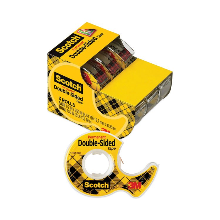 Scotch Double-Sided Permanent Tape in Handheld Dispenser, 1" Core, 0.5" x 20.83 ft, Clear, 3/Pack (MMM3136)