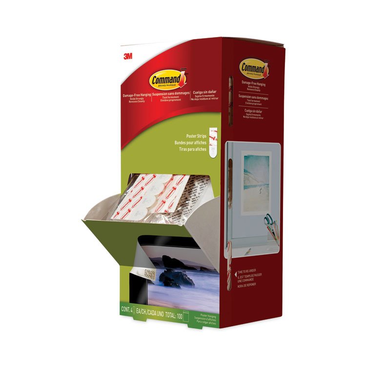 Command Poster Strips, Removable, Holds Up to 1 lb per Pair, 0.63 x 1.75, White, 136/Pack (MMM17024136ES)