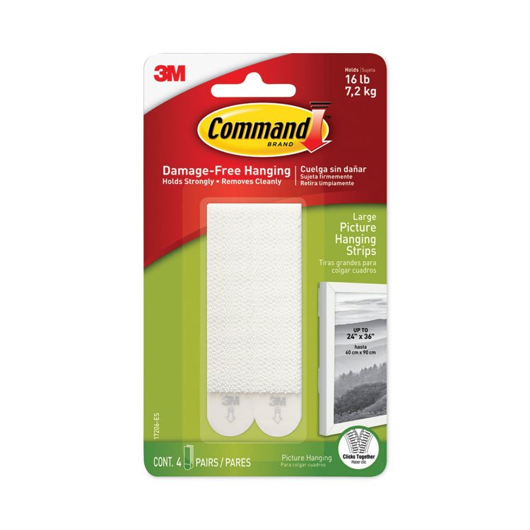 Command Picture Hanging Strips, Removable, Holds Up to 4 lbs per Pair, 0.5 x 3.63, White, 4 Pairs/Pack (MMM17206ES)