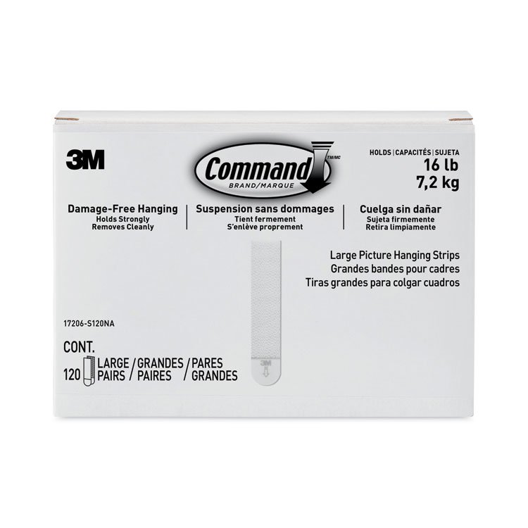 Command Picture Hanging Strips, Value Pack, Large, Removable, Holds Up to 16 lbs, 0.75 x 3.65, White, 120 Pairs/Pack (MMM17206S120NA)