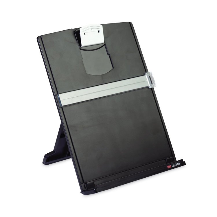 3M Fold-Flat Freestanding Desktop Copyholder, 150 Sheet Capacity, Plastic, Black/Silver Clip (MMMDH340MB)