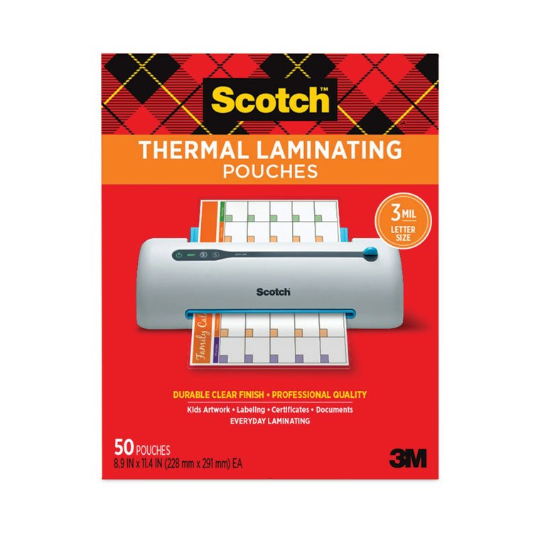 Scotch Laminating Pouches, 3 mil, 9" x 11.5", Gloss Clear, 50/Pack (MMMTP385450)