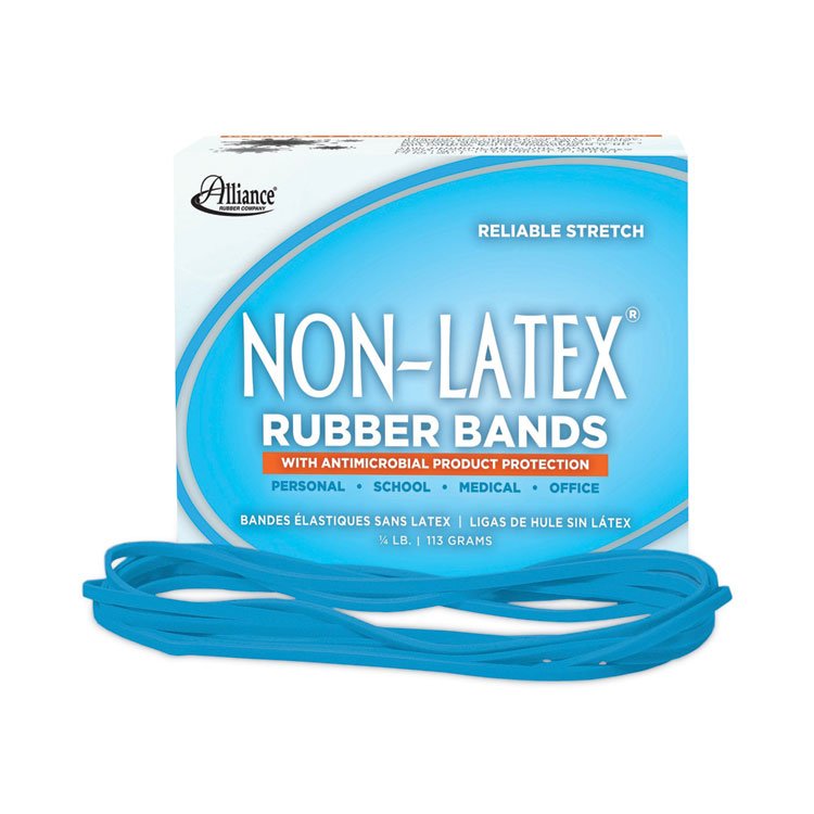 Alliance Antimicrobial Non-Latex Rubber Bands, Size 117B, 0.06" Gauge, Cyan Blue, 4 oz Box, 62/Box (ALL42179)