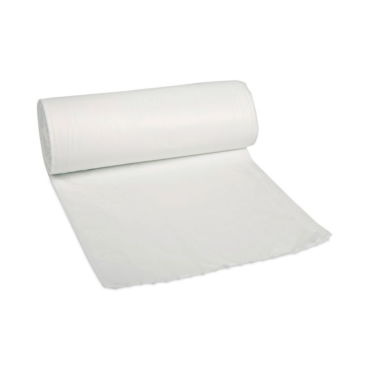 Boardwalk Low-Density Waste Can Liners, 30 gal, 0.5 mil, 30" x 36", White, Perforated Roll, 10 Bags/Roll, 20 Rolls/Carton (BWK511)