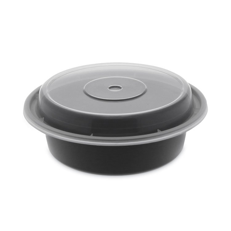 Pactiv Evergreen Newspring VERSAtainer Microwavable Containers, 16 oz, 6" Diameter, Black/Clear, Plastic, 150/Carton (PCTNC718B)