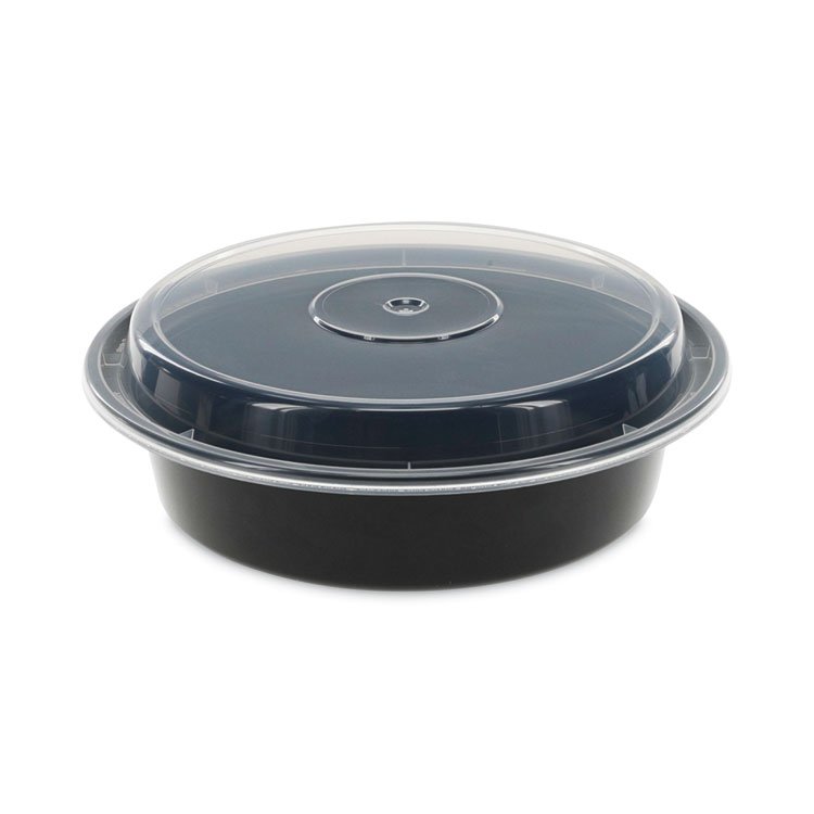 Pactiv Evergreen Newspring VERSAtainer Microwavable Containers, 24 oz, 7" Diameter, Black/Clear, Plastic, 150/Carton (PCTNC723B)