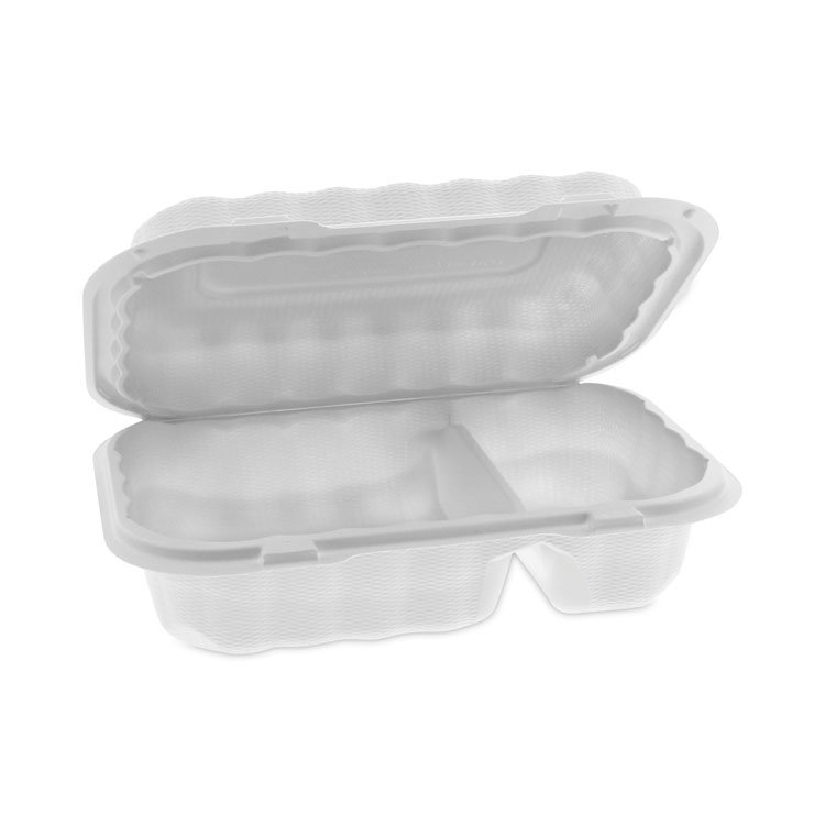 Pactiv Evergreen EarthChoice SmartLock Microwavable MFPP Hinged Lid Container, 2 Compartments, 9 x 6 x 3, White, Plastic, 270/Carton (PCTYCN809620000)