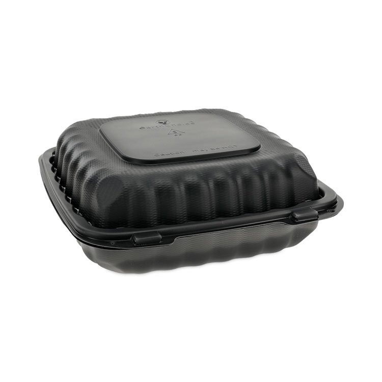 Pactiv Evergreen EarthChoice SmartLock Microwavable MFPP Hinged Lid Container, 3 Compartments, 9.33 x 8.88 x 3.1, Black, Plastic, 120/Carton (PCTYCNB09030000)