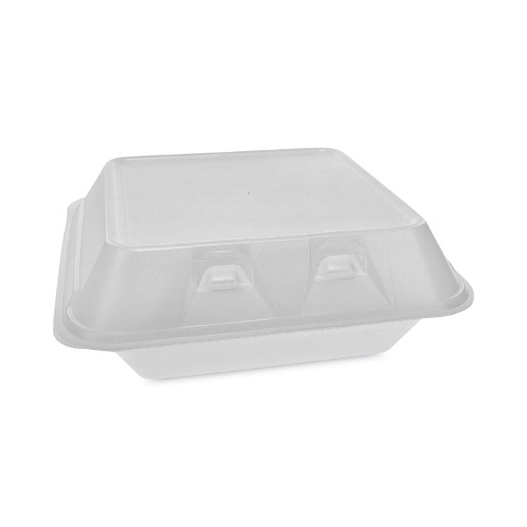 Pactiv Evergreen SmartLock Foam Hinged Lid Container, Medium, 3 Compartments, 8 x 8.5 x 3, White, 150/Carton (PCTYHLW08030000)