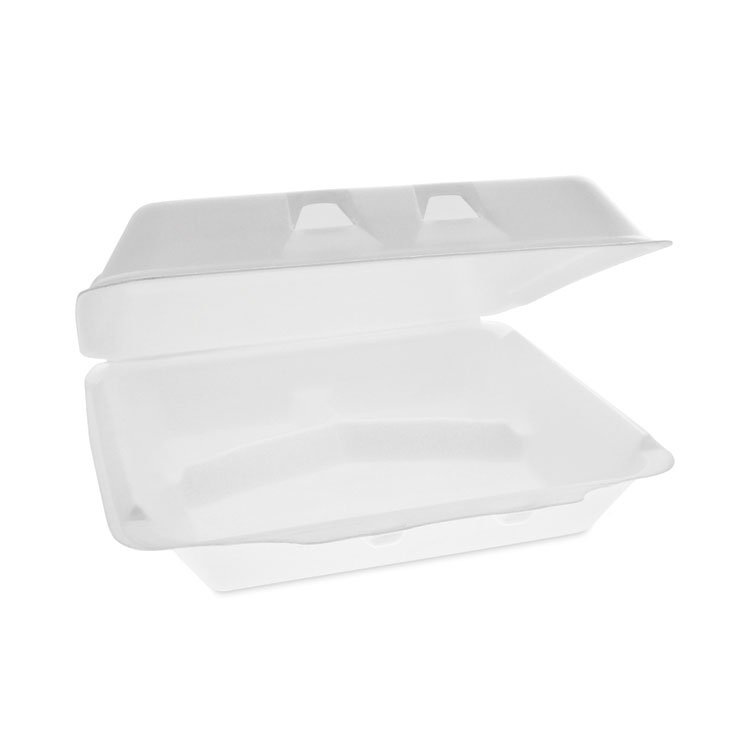 Pactiv Evergreen SmartLock Foam Hinged Lid Container, X-Large, 3 Compartments, 9.5 x 10.5 x 3.25, White, 250/Carton (PCTYHLW10030000)