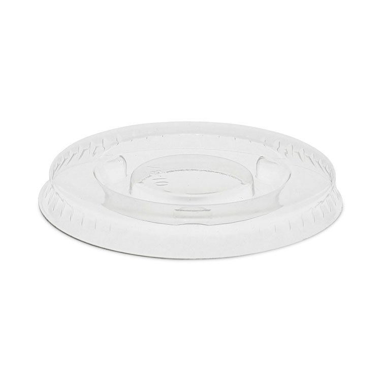 Pactiv Evergreen Plastic Portion Cup Lid, Fits 0.5 oz to 1 oz Portion Cups, Clear, 100/Sleeve, 25 Sleeves/Carton (PCTYLS1FR)