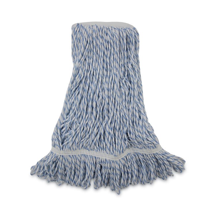 Boardwalk Mop Head, Floor Finish, Narrow, Rayon/Polyester, Medium, White/Blue, 12/Carton (BWK542CT)