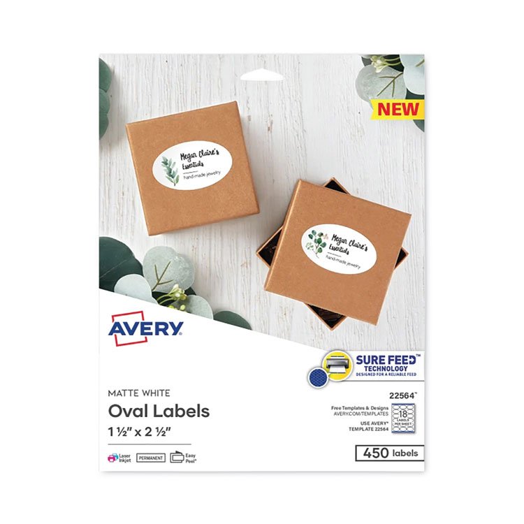 Avery Laser/Inkjet Media Labels, Inkjet/Laser Printers, 1.5 x 2.5, White, 18 Labels/Sheet, 25 Sheets/Pack (AVE22564)